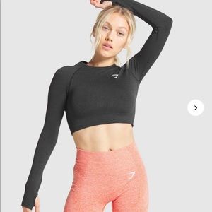Gymshark VITAL SEAMLESS LONG SLEEVE CROP TOP - Black Marl - NWT